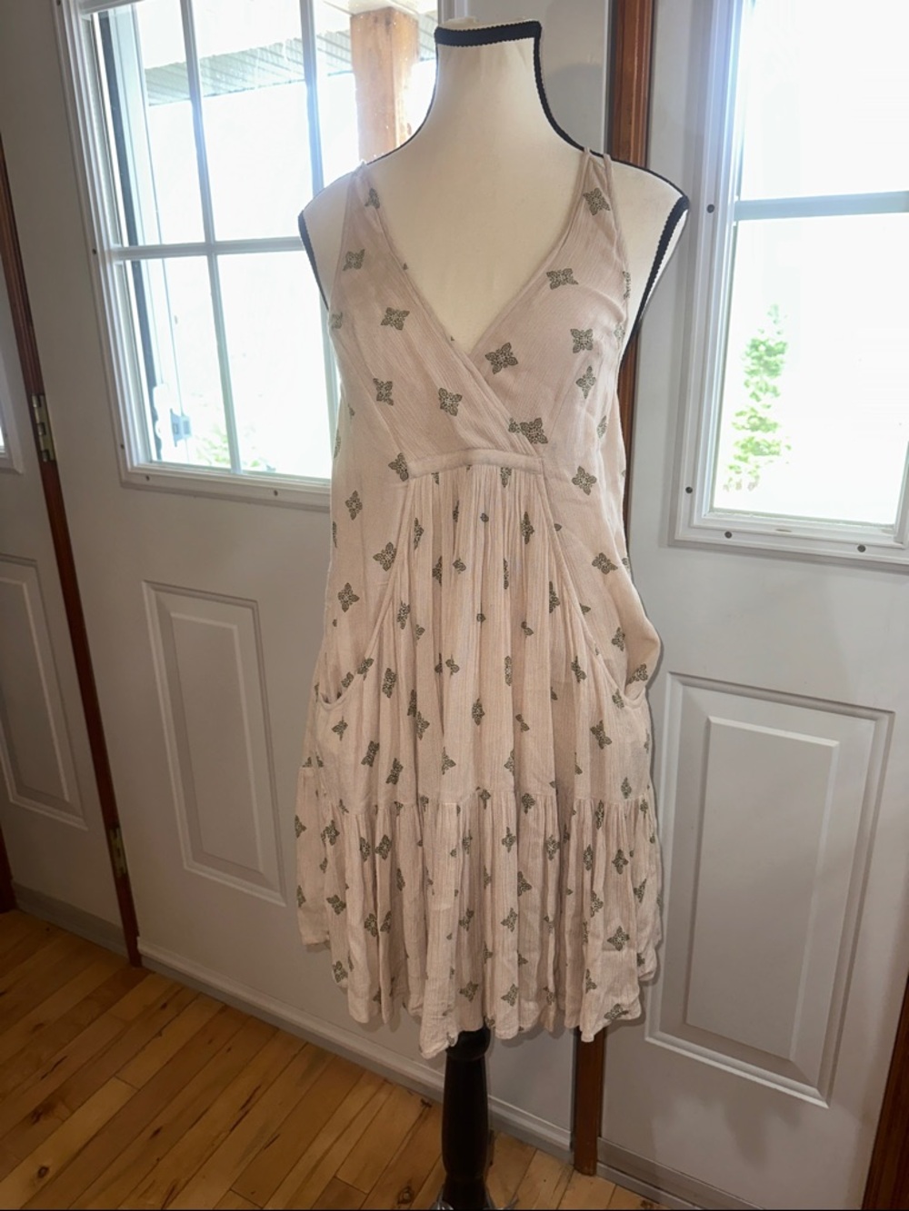 Free People  V-Neck Mini Dress with Green Motif